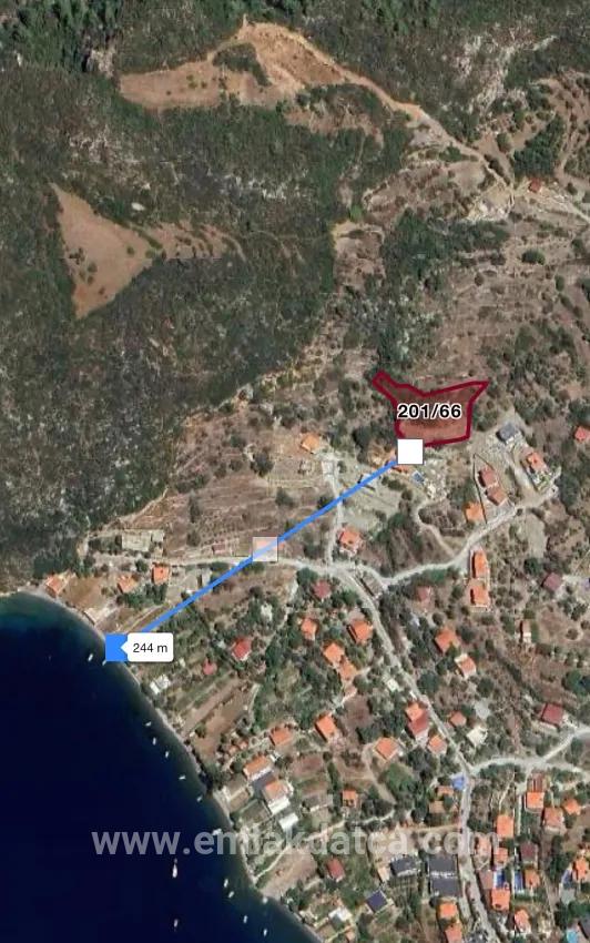 Im Dorf Söğüt mit Blick auf die Insel Simi und das Meer, Ökologischer Tourismus, bebaubare 2100 m2 Land