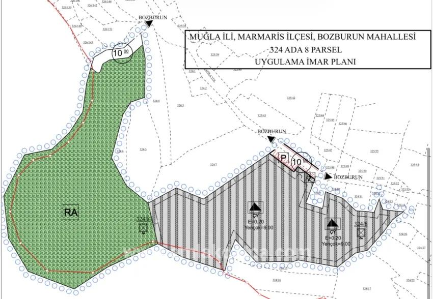 In the Marmaris Bozburun neighbourhood on a 32,000m2 plot of land Berthed yacht mooring place with names allocated