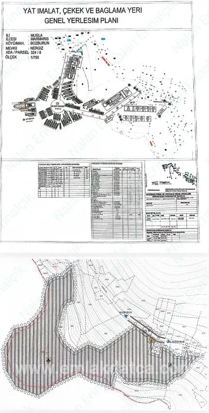 In the Marmaris Bozburun neighbourhood on a 32,000m2 plot of land Berthed yacht mooring place with names allocated
