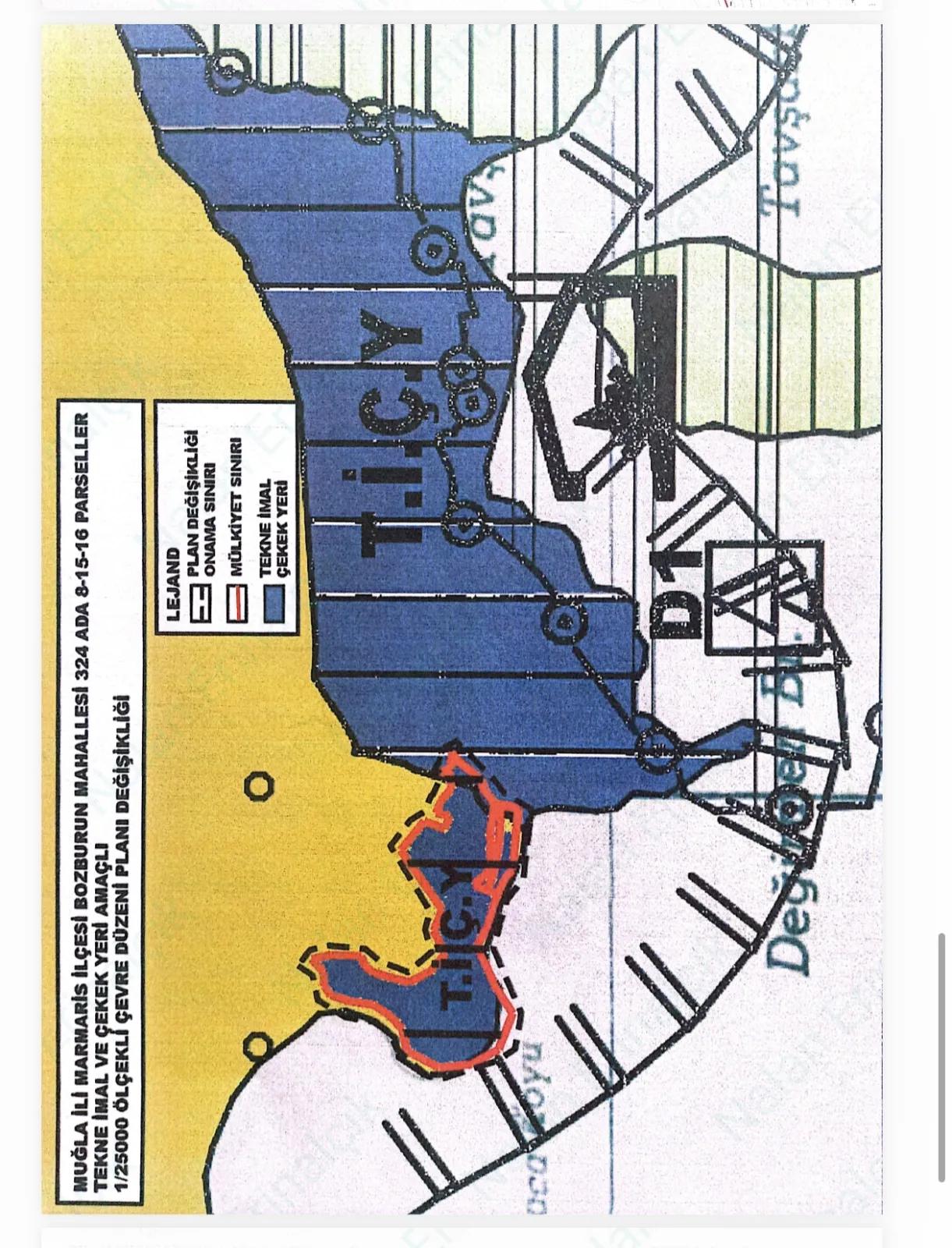 Marmaris Bozburun mahallesinde 32.000m2 arsa Üzerinde İsimleri alınmış yat Çekek yeri