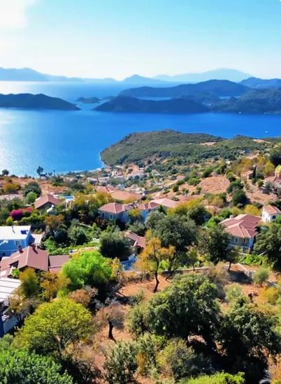 Söğüt köyünde Simi adası ve deniz manzaralı ekolojik turizm İmarlı 2100 m2 tarla