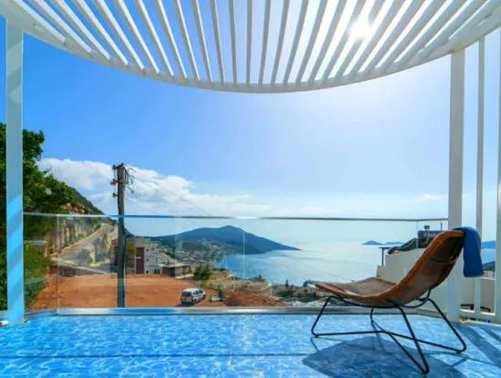 Kalkan,Da Muhteşem Deniz Manzaralı Yüzme Havuzu Mevcut Müstakil Satılık Villa Özel Yapım Bir Villa